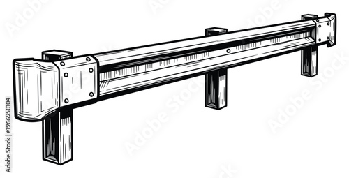 A sturdy road safety barrier or crash guard rail for protecting drivers and passengers, perfect for transportation infrastructure and construction project visuals.