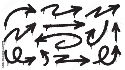 Collection of Spray Paint Arrows in Various Shapes and ink engraving line black png
