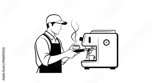 Barista making coffee with espresso machine illustration.