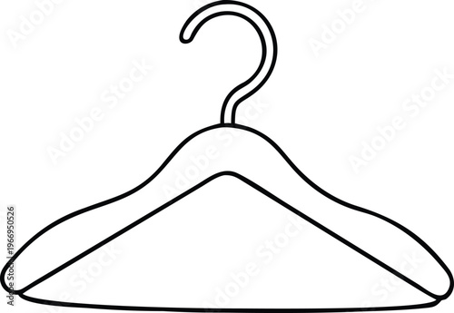 Clean minimalist line drawing of a standard clothes hanger for wardrobe organization and display