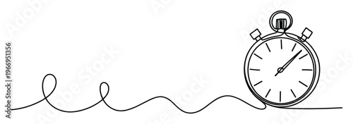 Continuous line drawing of a classic stopwatch symbolizing deadlines and time management, perfect for business presentations, project tracking, or graphic design applications.