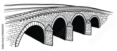 Classic hand drawn ink sketch of an ancient stone arch bridge serving as a historical architectural landmark suitable for travel guides or heritage projects