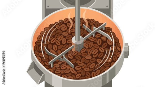 Cocoa Beans Roasting Machine Process Flat Vector Illustration