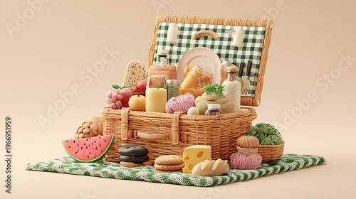 Healing Style 3D Picnic Basket Full of Food