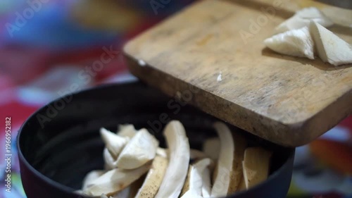 Wallpaper Mural Natural fresh mushrooms or their Latin name Macrolepiota albuminosa, are being cut and processed into organic food ingredients. Torontodigital.ca