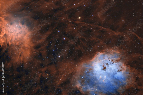 Emission nebula IC 410 with tadpole features in constellation Auriga