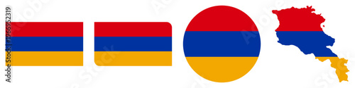 armenia circular, rectangular, and map flag flat icon