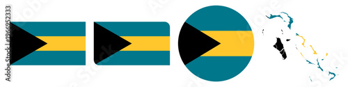 bahamas circular, rectangular, and map flag flat icon