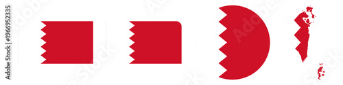 bahrain circular, rectangular, and map flag flat icon