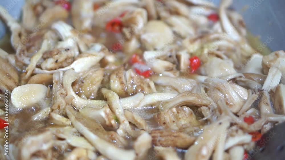custom made wallpaper toronto digitalNatural fresh mushrooms or their Latin name Macrolepiota albuminosa, are being cooked in a pan with red chili peppers, organic food ingredients.
