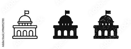 Capitol Building Icon Set. Government, Politics and Official Institution Symbol.
