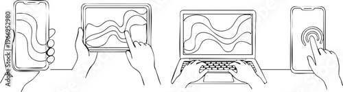 Illustrations of various methods for device authentication and interaction techniques