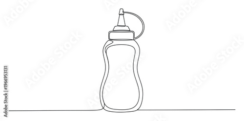 Minimalist continuous line drawing of a kitchen condiment squeeze bottle for food packaging concepts and restaurant menu designs or cooking blog graphics