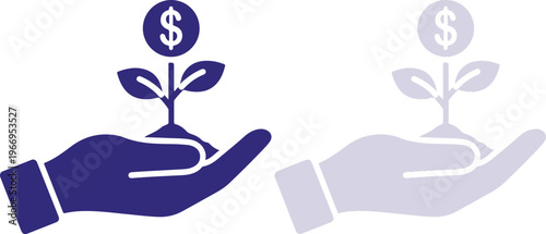 Money Plant Growing in Hand Icon representing Financial Growth and Investment