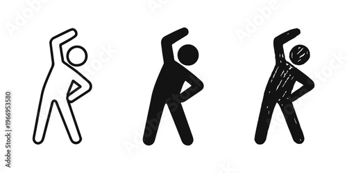 Person Stretching and Exercising Icon Set in Outline, Solid, and Hand-Drawn Styles