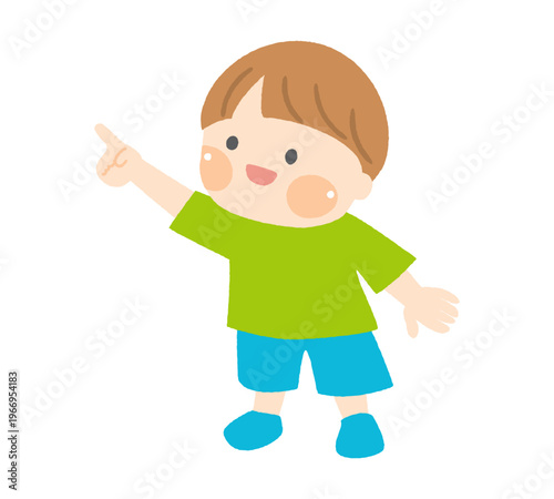 斜め上を指差す子供のイラスト