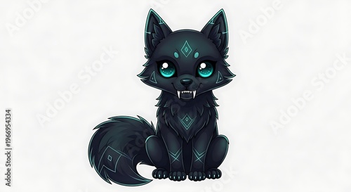 Cartoon black fantasy creature sitting down.