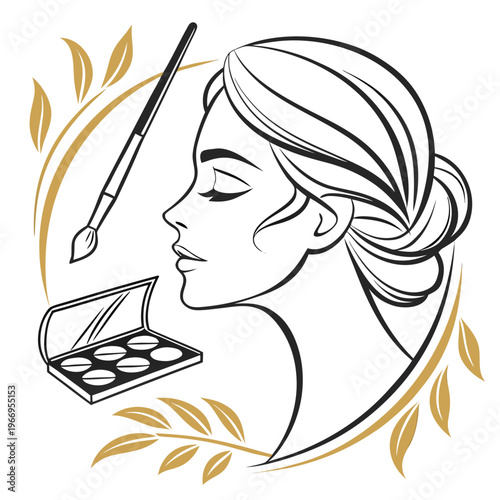 Makeup artist face brush palette vintage hand drawn logo with graphic design