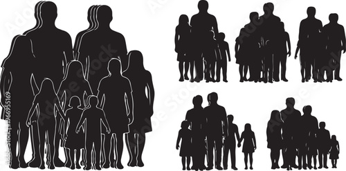 Silhouettes of diverse families and groups of people together