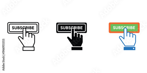 Subscribe button icons with hand cursor isolated on transparent background