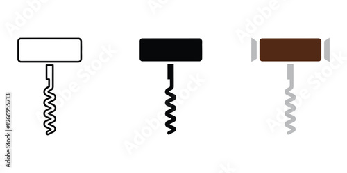 Three wine corkscrew icons isolated on transparent background
