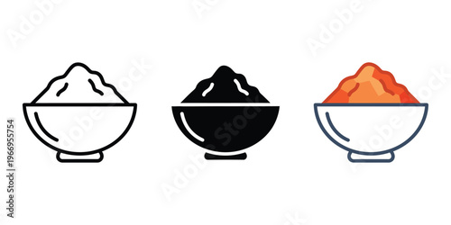 Three bowls of different colored powder isolated on transparent background