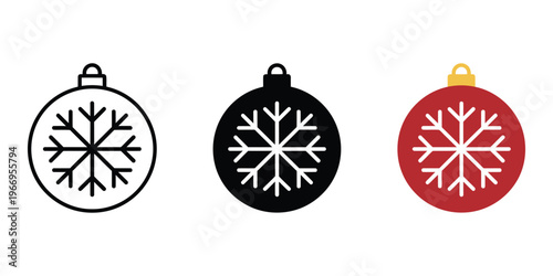 set of black, white and red christmas baubles isolated on transparent background