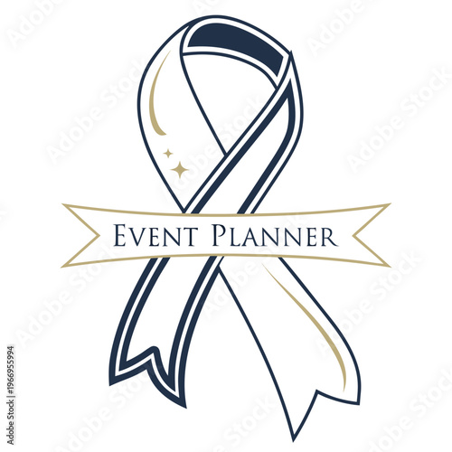 Modern event planner logo with elegant ribbon symbol with conveys style