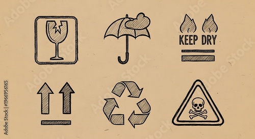 Collection of warning and information symbols.