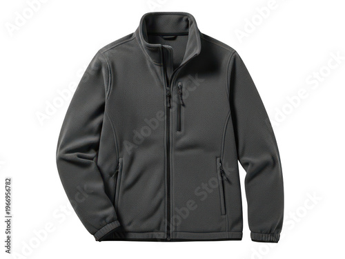 Dark grey men's quarter-zip fleece jacket with multiple pockets, Png