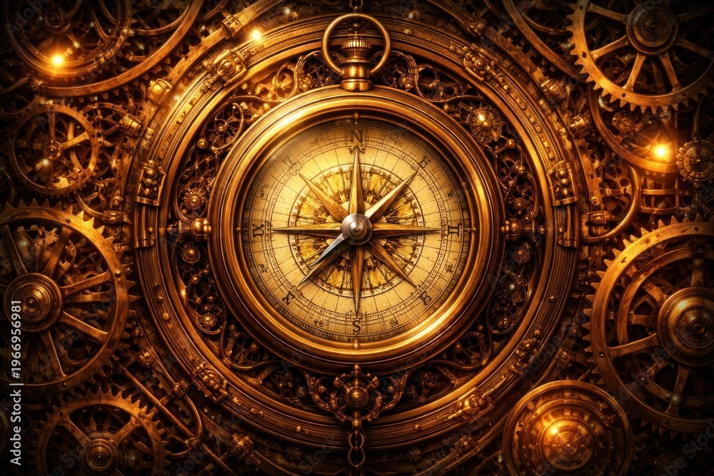Obraz premium Intricate golden steampunk clockwork design.