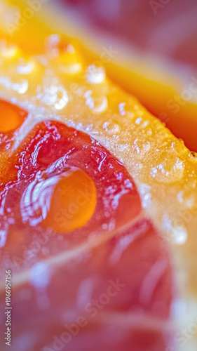 A close-up shot of a slice of grapefruit, highlighting its texture and color
