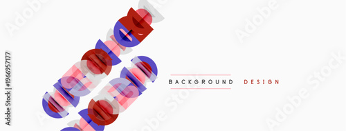 Abstract design features overlapping colorful text elements. White background provides contrast, simple typography visible.