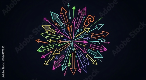 Colorful Neon Arrowburst Graphic Design Element.