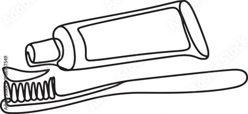 Toothbrush and paste continuous one line drawing and minimalist style isolate outline vector illustration. one line Icon drawing
