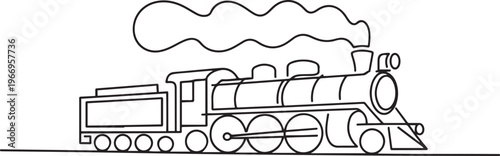 Continuous line art drawing of locomotive trarin. Train in single line art drawing vector illustration. one line Icon drawing