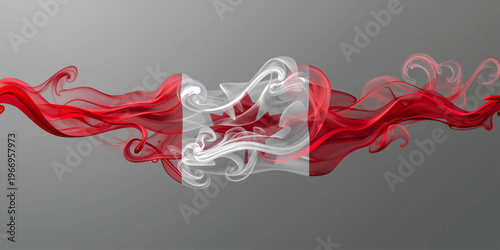 Abstract red and white smoke waves flowing smoothly on a light background creating an artistic and dynamic design