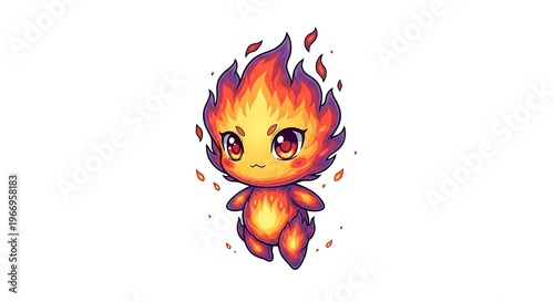 Cute cartoon fire creature character.