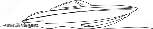 Speed boat in continuous one line drawing. Single line art illustration of sailing boat. Editable vector, Continuous singe one line drawing art of luxury. one line Icon drawing