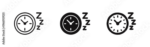 Sleeping Clock Icon Set: Bedtime, Rest, and Relaxation Time Symbol