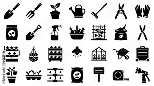 Gardening Tools and Supplies Icons Set for Agriculture and Horticulture Enthusiasts