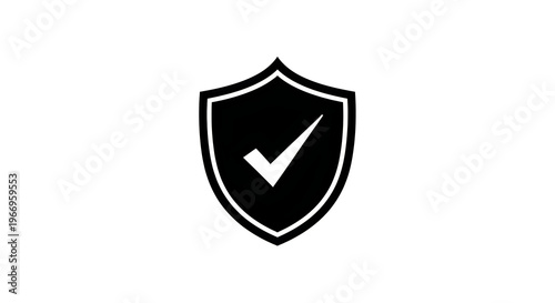 A black shield icon with a white checkmark on a clean white background