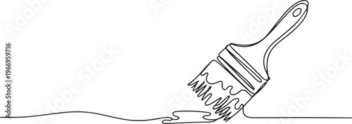 Continuous one line drawing of brush with paint. Construction and repair. Paint brush outline drawing illustration. one continuous line drawing of painter brush. one line Icon drawing