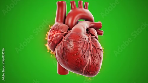 Heart Anatomy Model with Burning Effect on Green Background