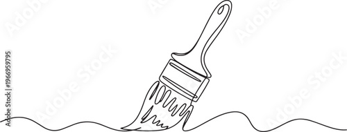 Continuous one line drawing of brush with paint. Construction and repair. Paint brush outline drawing illustration. one continuous line drawing of painter brush. one line Icon drawing