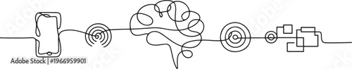 Continuous line art or One Line Drawing of artificial intelligence, future technology and communication concept. one line Icon drawing