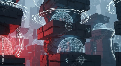 Futuristic Cityscape with Glowing Domes Architecture.