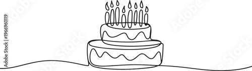 Continuous one line drawing of birthday cake in minimalist style isolated outline vector illustration. one line Icon drawing