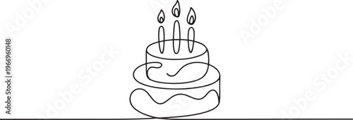 Continuous one line drawing of birthday cake in minimalist style isolated outline vector illustration. one line Icon drawing
