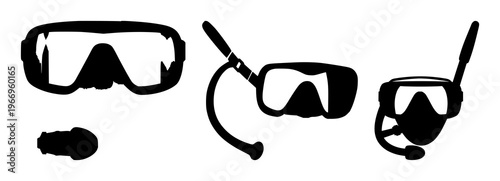 Snorkel set with black silhouette on white background featuring scuba gear, aquatic, leisure with illustration and vector.